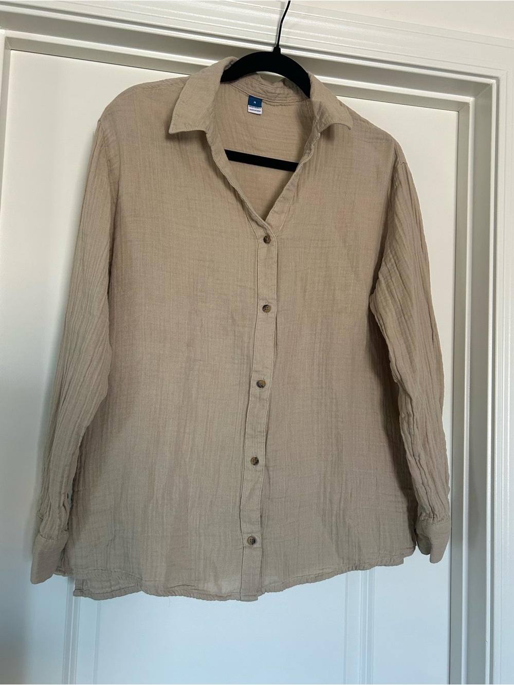 Old Navy Gauze Button Down Top Beige Neutral Long Sleeve Size M